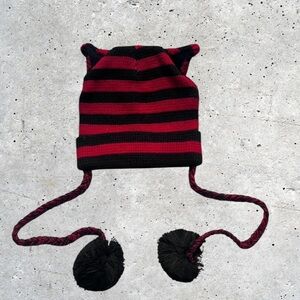 Dolls Kill The Grave Girls Cat Be Serious Striped Knit Beanie New